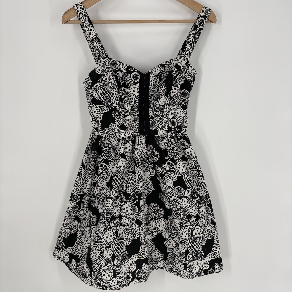 Royal Bones‎ Dress Juniors Small Black Skull Floral Fit & Flare Sundress